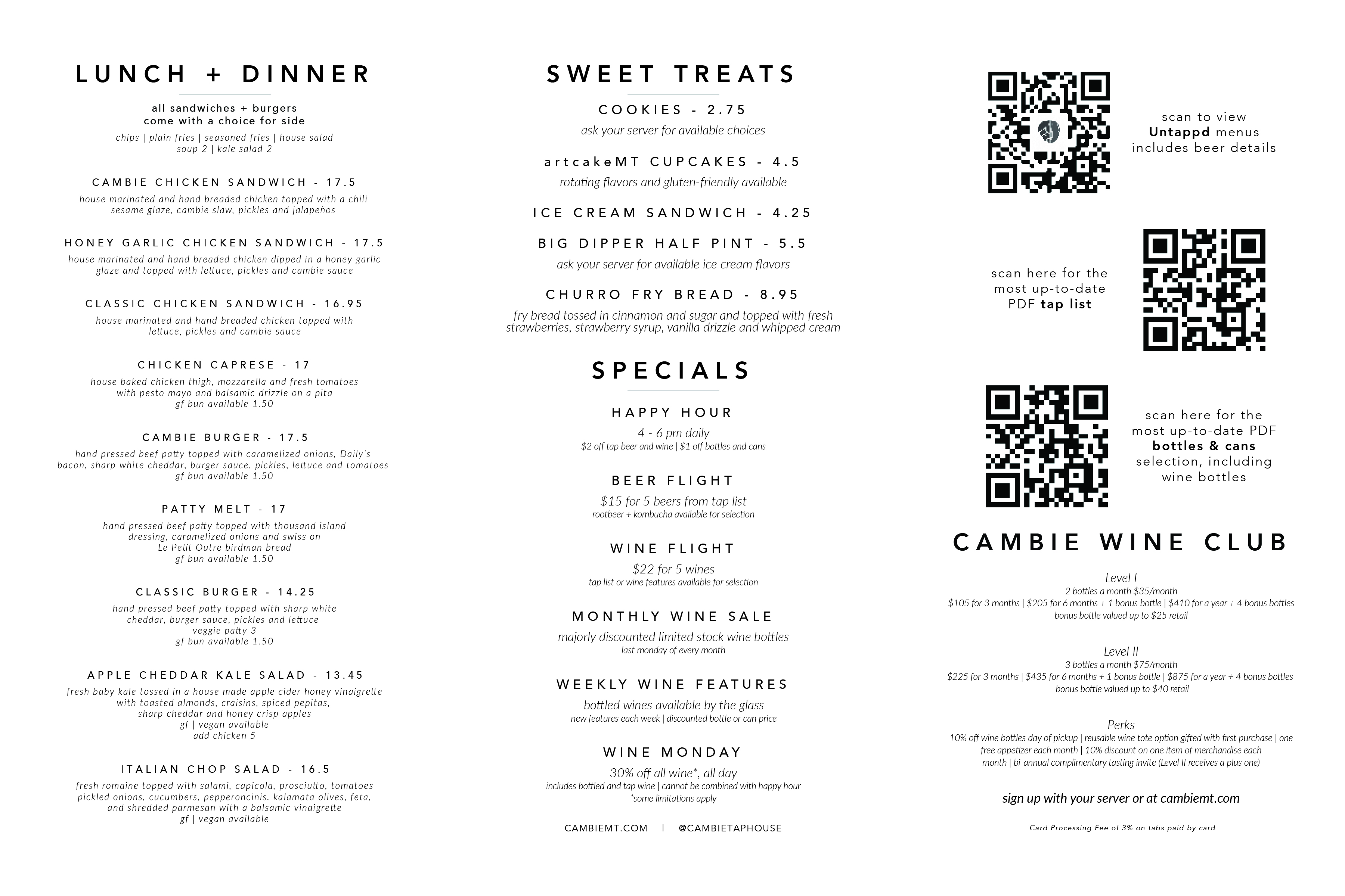 Cambie Taphouse + Coffee Food menu