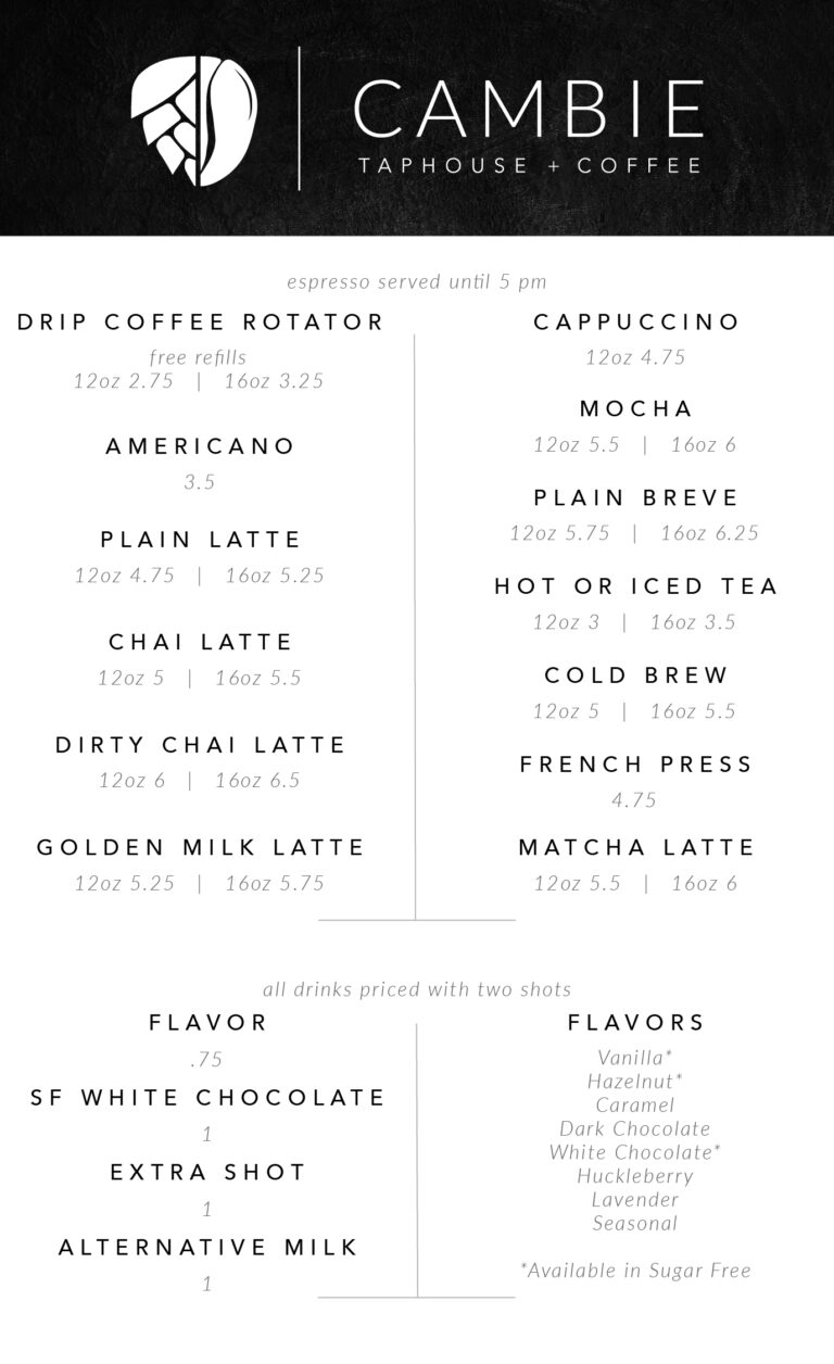 Cambie Coffee Menu Missoula Montana