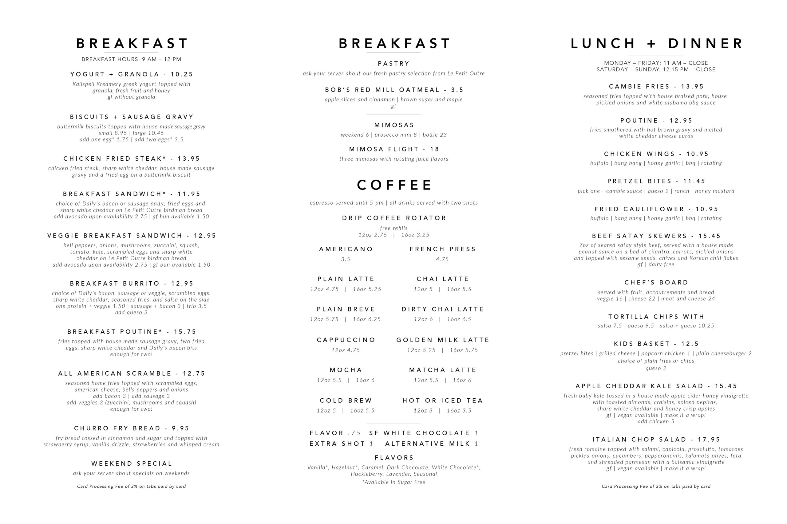 Cambie Breakfast menu Missoula Montana
